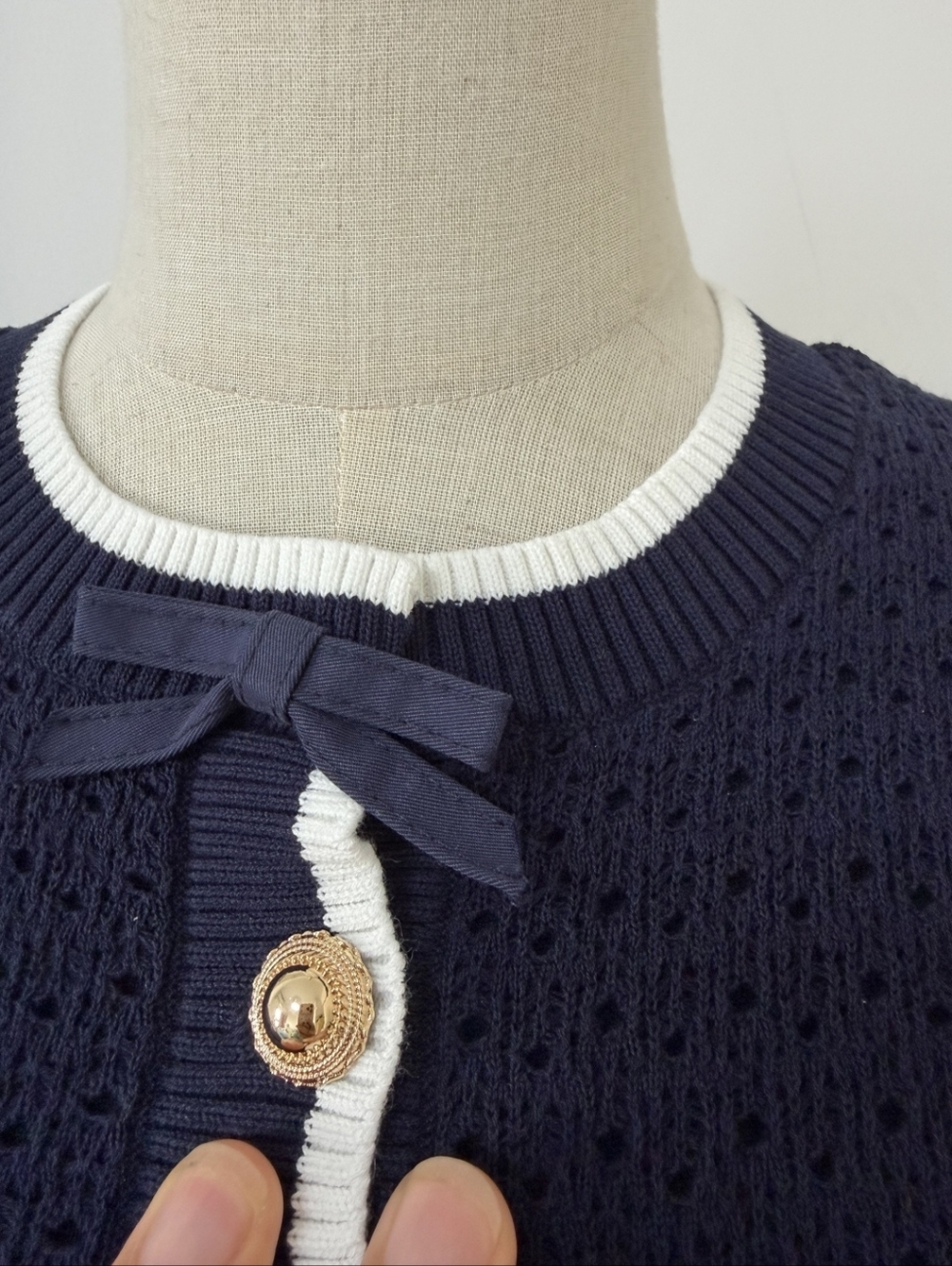 Self Portriat Navy Bow Knit Mini Dress - Picture 10 of 13